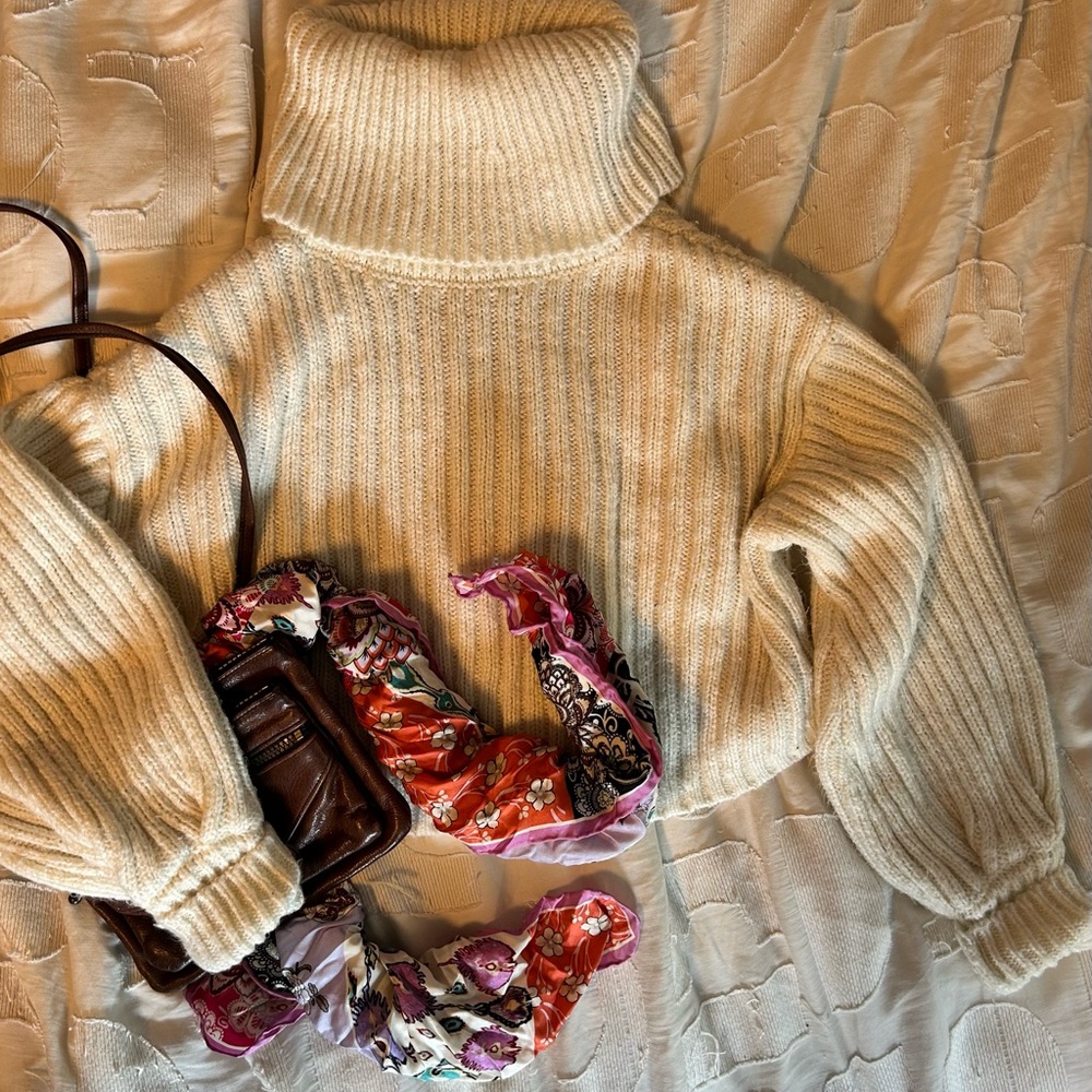 Urban Outfitters Cream Ribbed Turtleneck Sweater